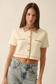 Study Break Sweater-Knit Cropped Button-Up Shirt - ShopPromesa