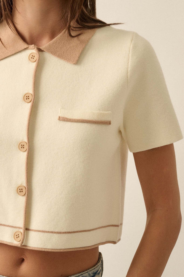 Study Break Sweater-Knit Cropped Button-Up Shirt - ShopPromesa