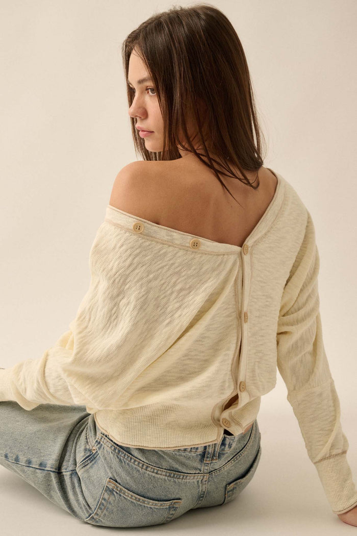 Back to the Start Button-Back Slub-Knit Sweater - ShopPromesa