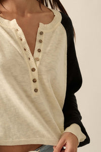 Bases Loaded Colorblock Slub-Knit Henley Sweater - ShopPromesa