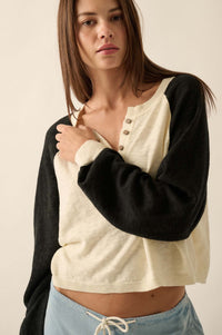 Bases Loaded Colorblock Slub-Knit Henley Sweater - ShopPromesa