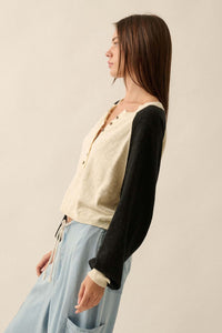 Bases Loaded Colorblock Slub-Knit Henley Sweater - ShopPromesa