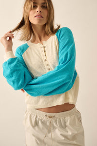 Bases Loaded Colorblock Slub-Knit Henley Sweater - ShopPromesa