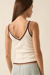 Hot Line Ribbed Knit Split-Hem Keyhole Tank Top - ShopPromesa