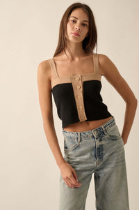 Iconic Style Colorblock Buttoned Sweater Cami Top - ShopPromesa