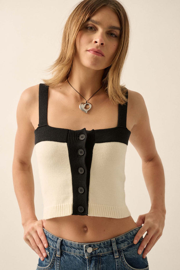 Iconic Style Colorblock Buttoned Sweater Cami Top - ShopPromesa