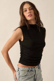 Essential Trends Ruched Sleeveless Mock-Neck Top - ShopPromesa