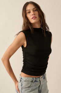 Essential Trends Ruched Sleeveless Mock-Neck Top - ShopPromesa