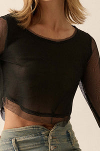 Pretty in Punk Layered Fishnet Long-Sleeve Crop Top - ShopPromesa