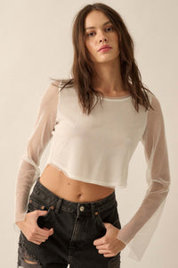 Pretty in Punk Layered Fishnet Long-Sleeve Crop Top - ShopPromesa