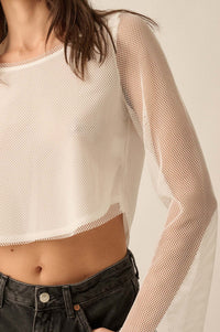 Pretty in Punk Layered Fishnet Long-Sleeve Crop Top - ShopPromesa