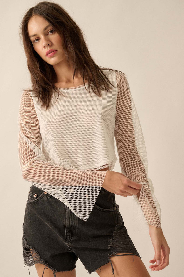 Pretty in Punk Layered Fishnet Long-Sleeve Crop Top - ShopPromesa