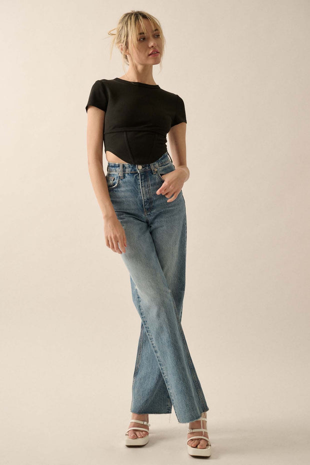 Essential Trends Solid Crepe Cropped Corset Tee - ShopPromesa