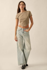 Essential Trends Solid Crepe Cropped Corset Tee - ShopPromesa