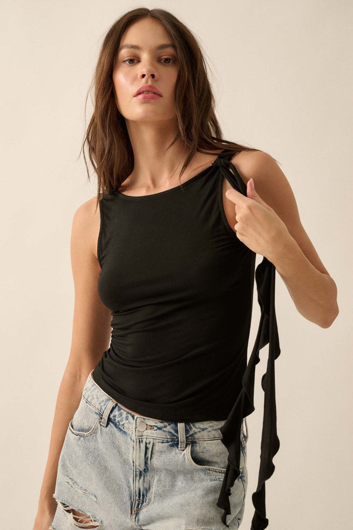 Smooth Moves Ruffle Tie-Strap Sleeveless Top - ShopPromesa