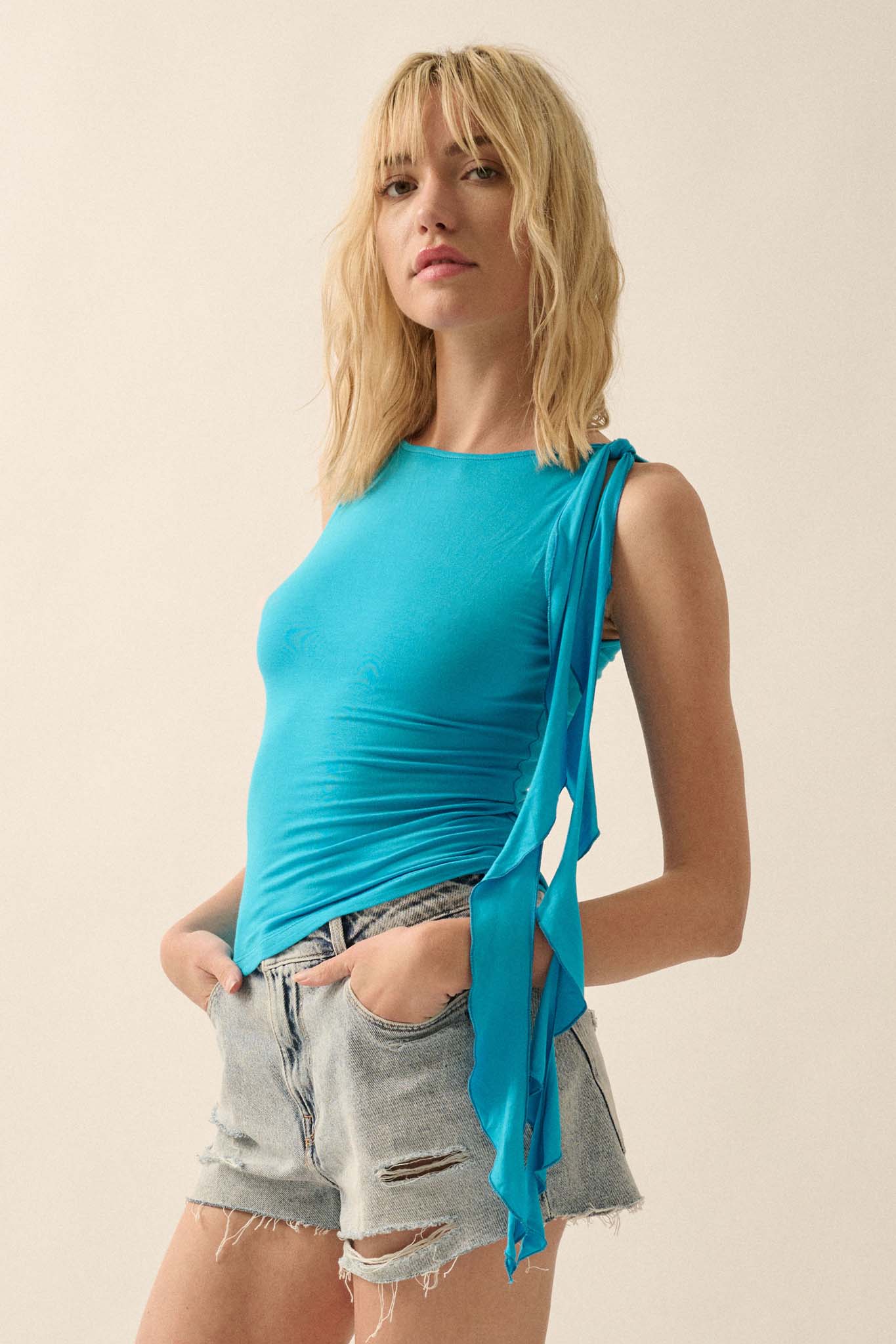 Smooth Moves Ruffle Tie-Strap Sleeveless Top - ShopPromesa