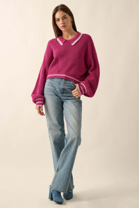 Pretty Smart Collared Bishop-Sleeve Sweater - ShopPromesa