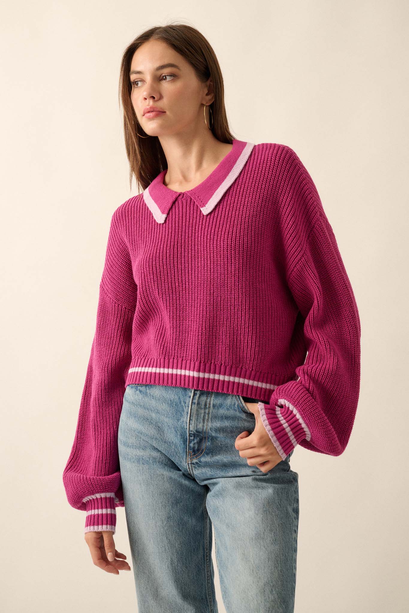 Pretty Smart Collared Bishop-Sleeve Sweater - ShopPromesa