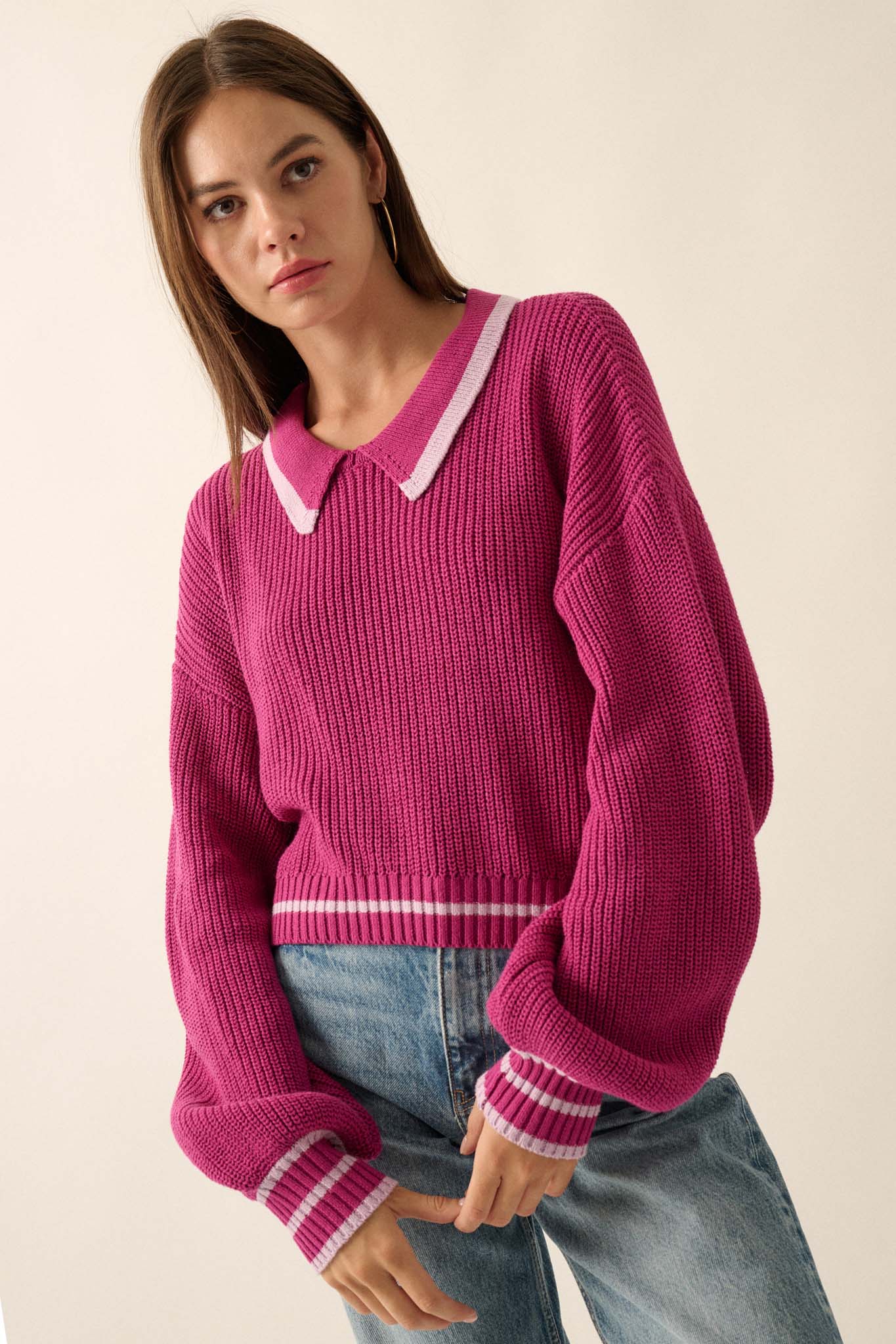 Pretty Smart Collared Bishop-Sleeve Sweater - ShopPromesa