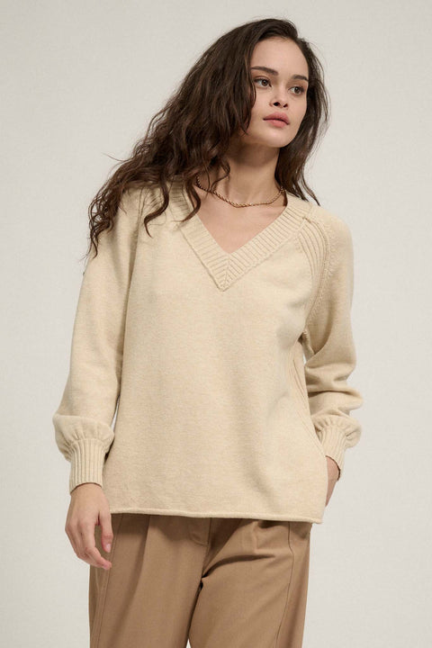 Morning Song Ribbed Knit Detail V-Neck Sweater - ShopPromesa