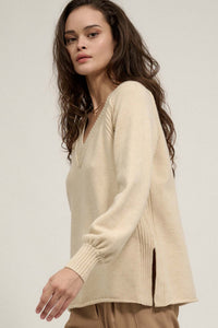 Morning Song Ribbed Knit Detail V-Neck Sweater - ShopPromesa