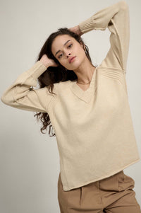 Morning Song Ribbed Knit Detail V-Neck Sweater - ShopPromesa