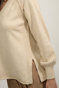 Morning Song Ribbed Knit Detail V-Neck Sweater - ShopPromesa