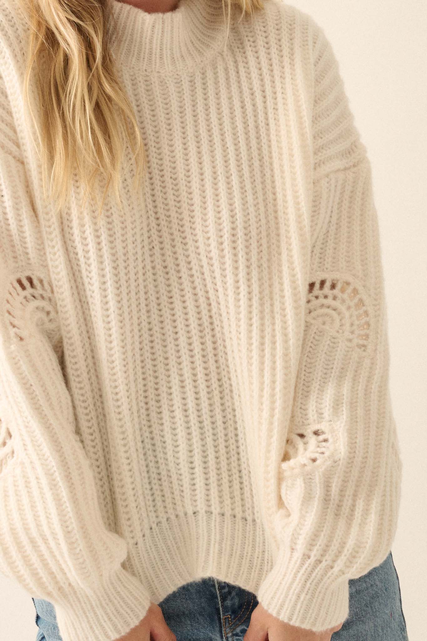 By the Seashore Pointelle Detail Rib-Knit Sweater - ShopPromesa