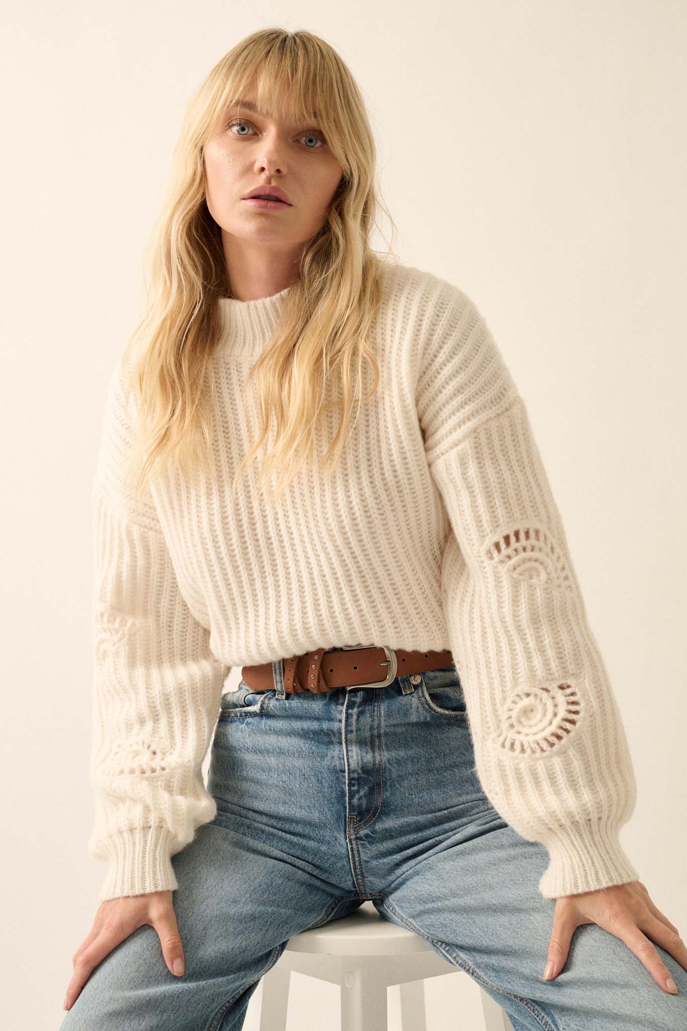 By the Seashore Pointelle Detail Rib-Knit Sweater - ShopPromesa