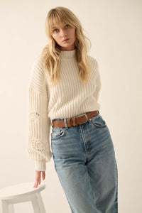 By the Seashore Pointelle Detail Rib-Knit Sweater - ShopPromesa