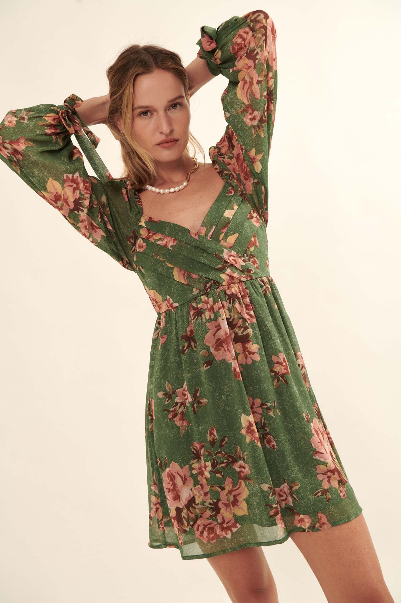 Enchanting Blooms Floral Chiffon Mini Dress - ShopPromesa