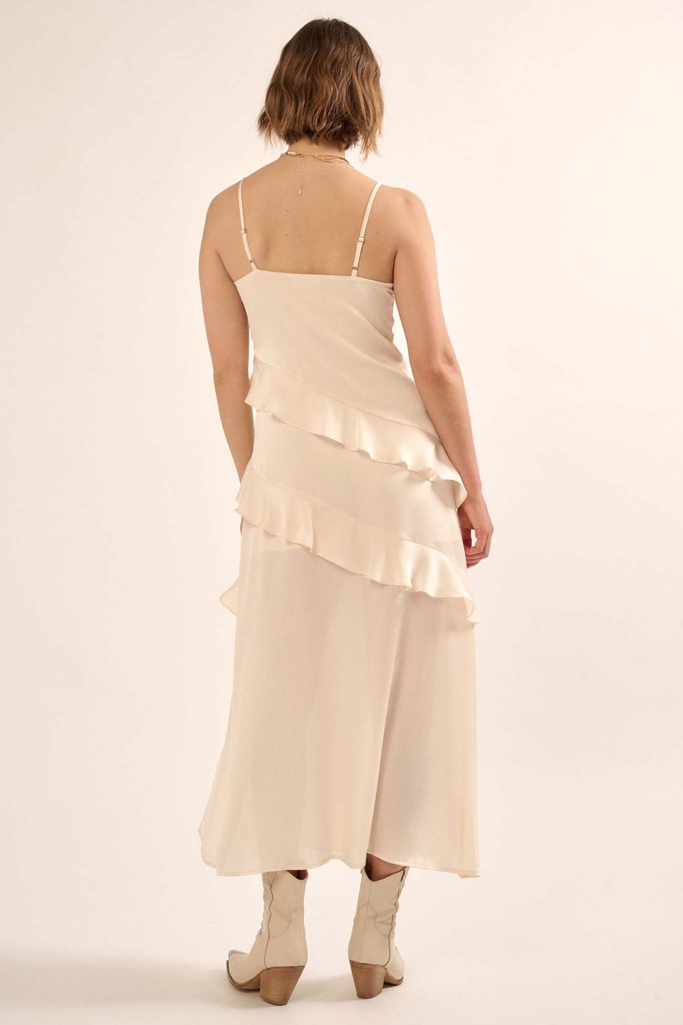 Two to Tango Ruffled Satin Midi Slip Dress - ShopPromesa