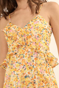 Kissed By the Sun Ruffled Floral Chiffon Maxi Dress - ShopPromesa