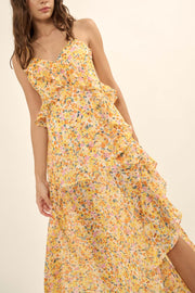 Kissed By the Sun Ruffled Floral Chiffon Maxi Dress - ShopPromesa