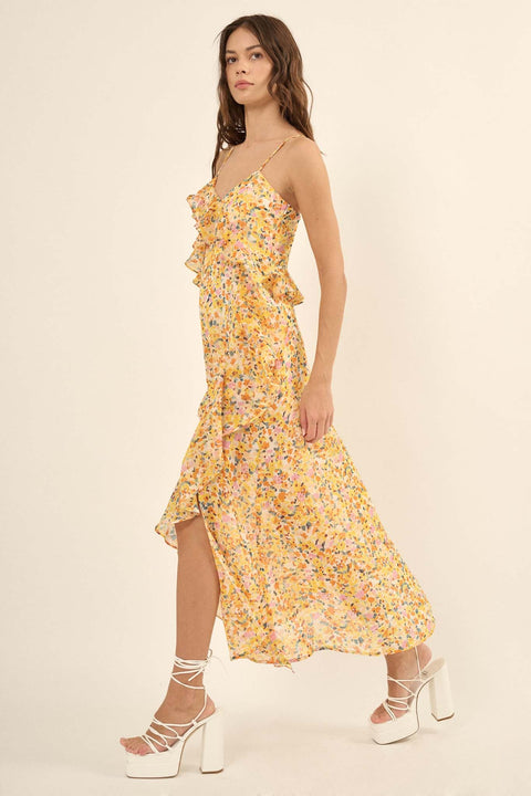 Kissed By the Sun Ruffled Floral Chiffon Maxi Dress - ShopPromesa