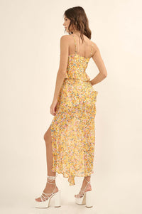 Kissed By the Sun Ruffled Floral Chiffon Maxi Dress - ShopPromesa