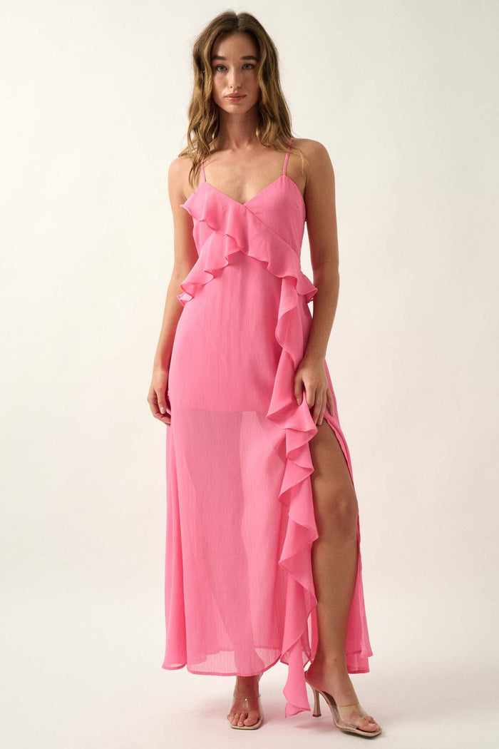 Flamenco Fever Ruffled Chiffon Maxi Slip Dress - ShopPromesa