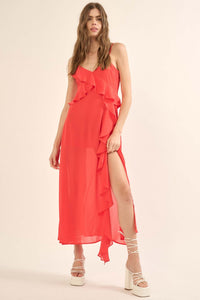 Flamenco Fever Ruffled Chiffon Maxi Slip Dress - ShopPromesa