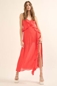 Flamenco Fever Ruffled Chiffon Maxi Slip Dress - ShopPromesa