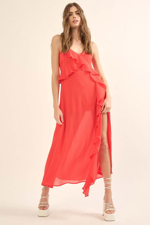 Flamenco Fever Ruffled Chiffon Maxi Slip Dress - ShopPromesa