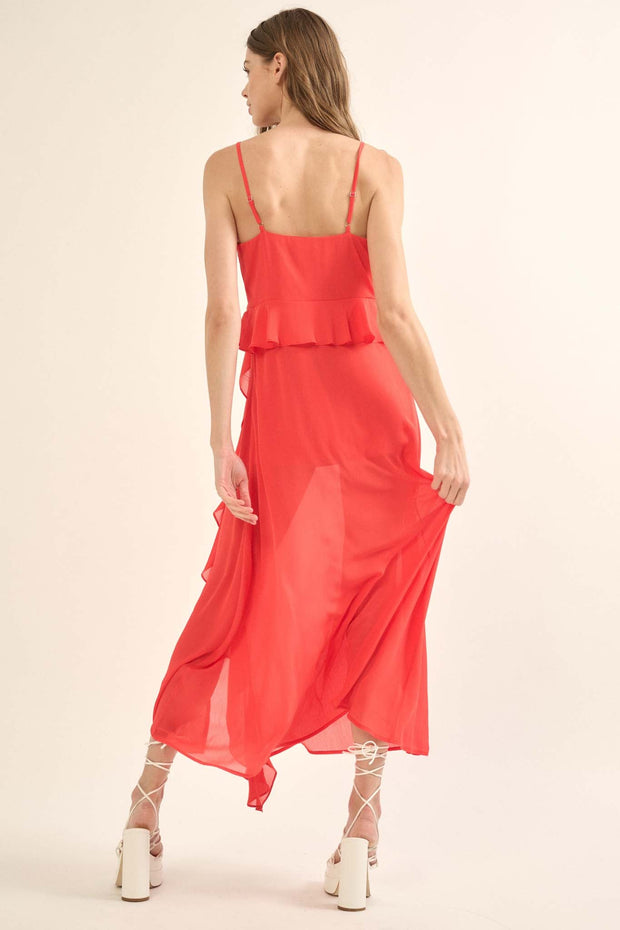 Flamenco Fever Ruffled Chiffon Maxi Slip Dress - ShopPromesa