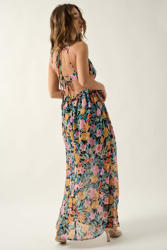 Montego Morning Floral Chiffon Open-Back Maxi Dress - ShopPromesa