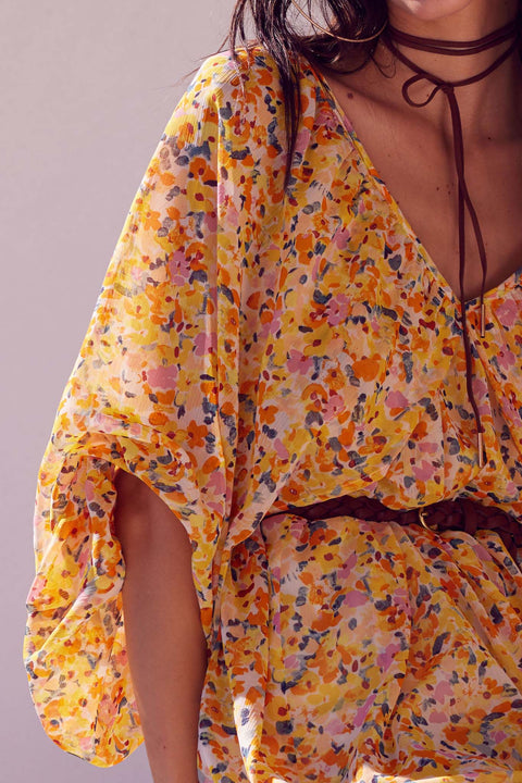 Day in the Sun Floral Chiffon Kimono Mini Dress - ShopPromesa