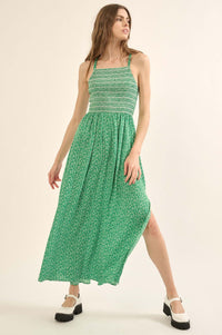 Wild Stems Smocked Floral-Print Maxi Sundress - ShopPromesa