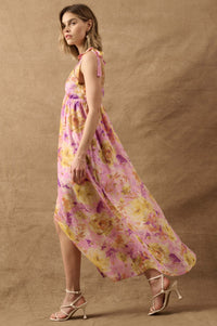 Lilac Wine Floral Chiffon Button-Front Maxi Sundress - ShopPromesa