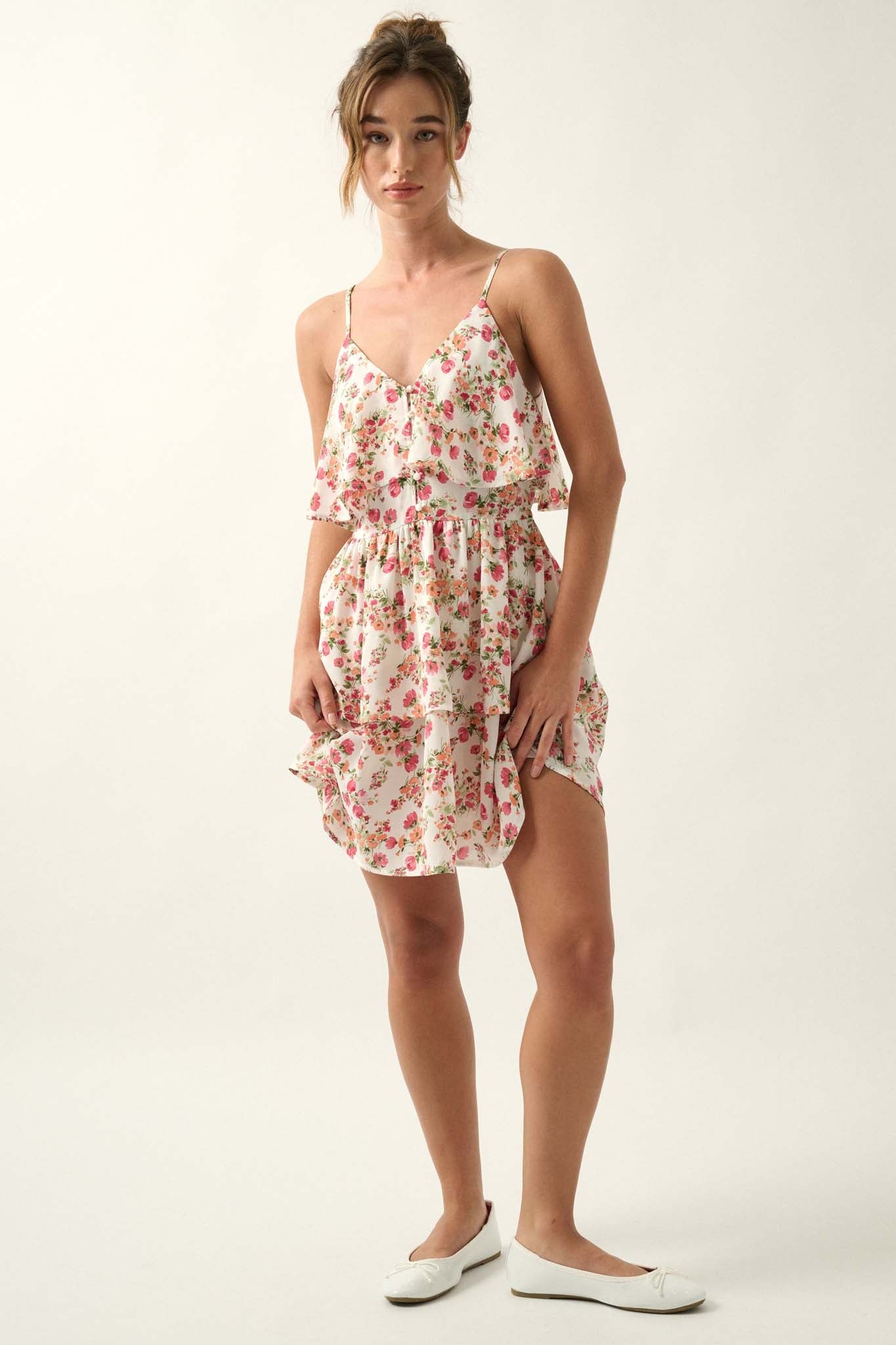 Love Me Lots Floral Tiered Flounce Mini Dress - ShopPromesa