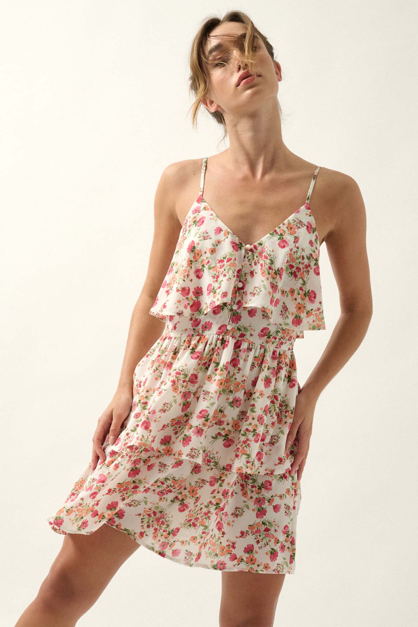 Love Me Lots Floral Tiered Flounce Mini Dress - ShopPromesa