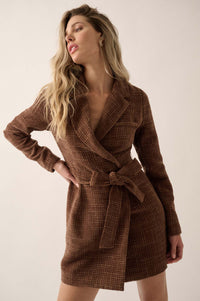 Working Late Tweed Belted Blazer Mini Dress - ShopPromesa