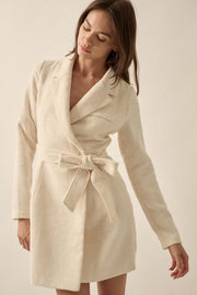 Working Late Tweed Belted Blazer Mini Dress - ShopPromesa