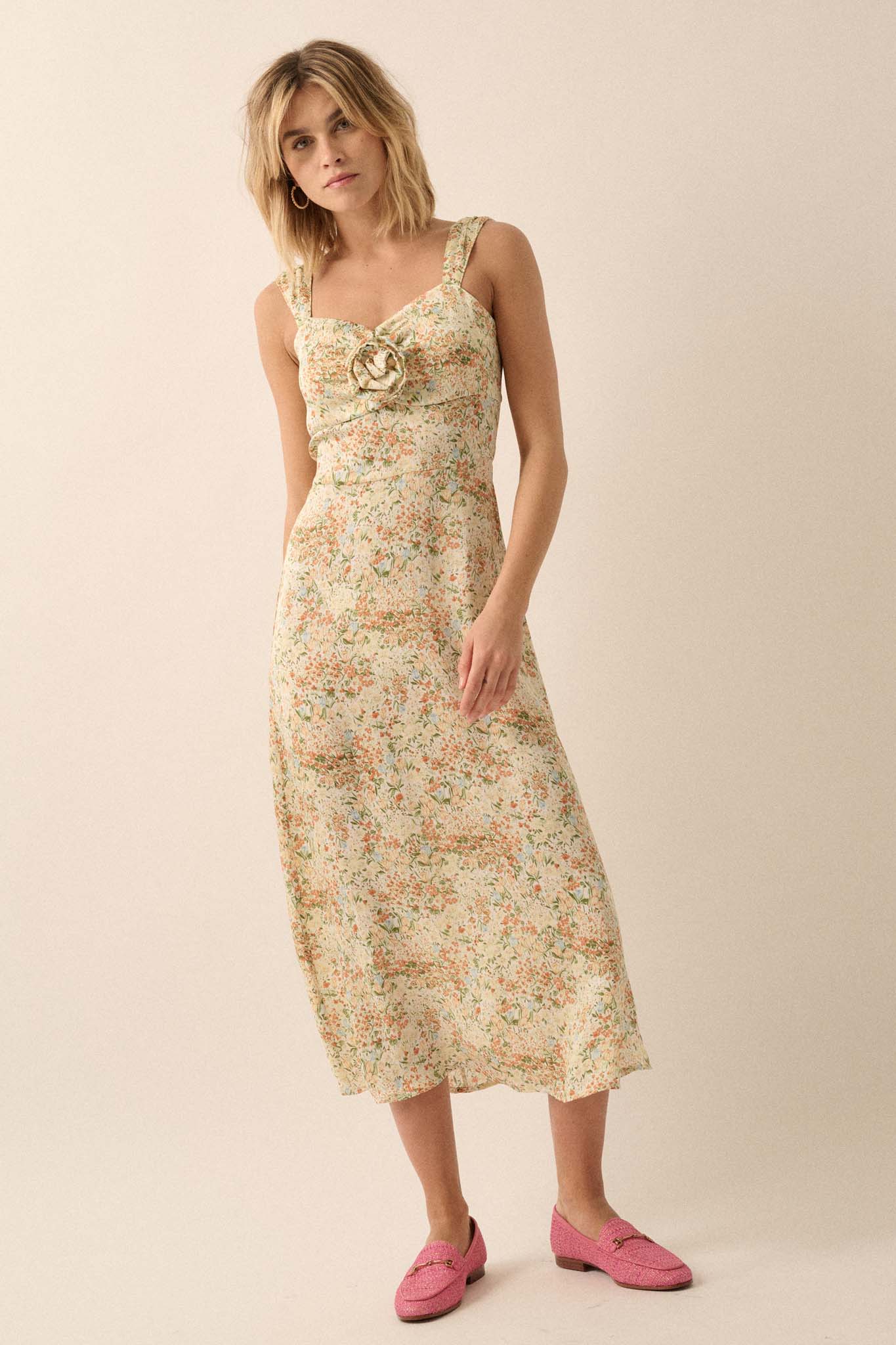 Grow Together Floral Crepe Rose-Bodice Midi Dress - ShopPromesa